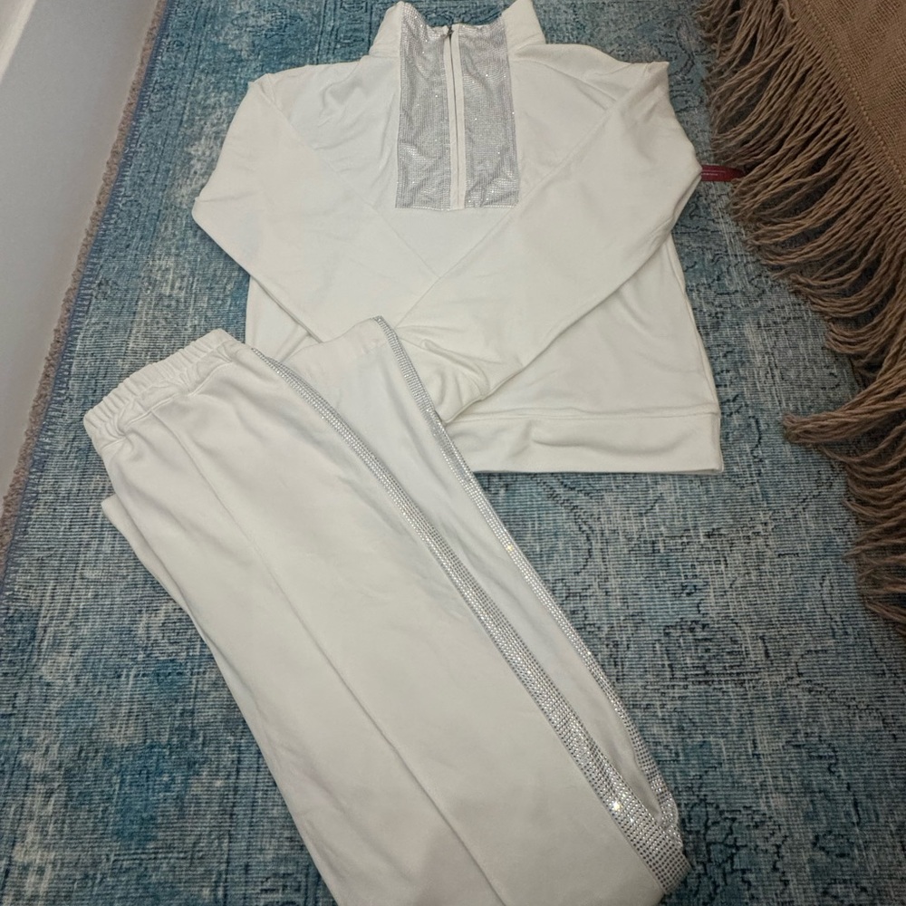 Carbon38 Rhinestone Zip Pullover and Rhinestone Fleece Flare Pant Set - Picture 6 of 13